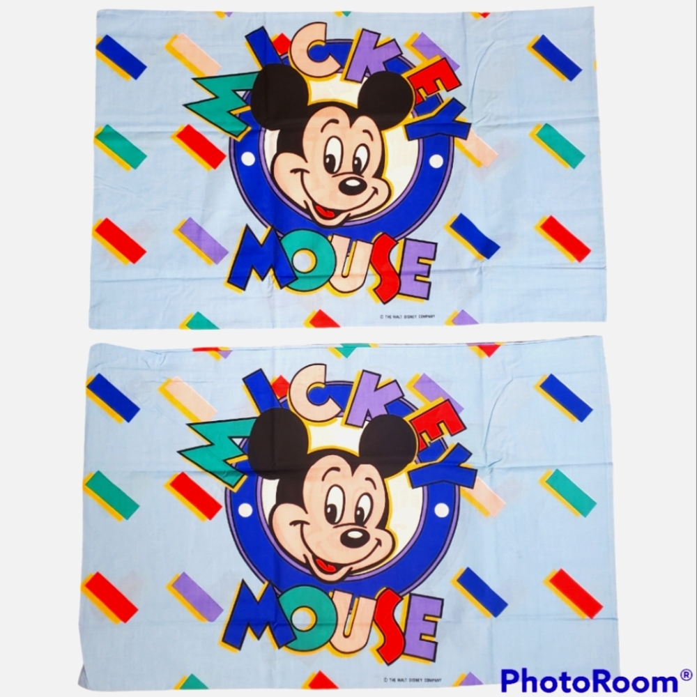 Vintage Disney Mickey Mouse Double Sided Pillow Cases Set of 2